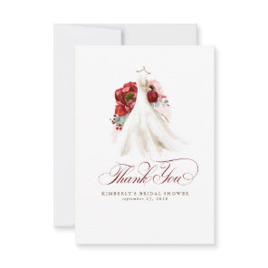 Burgundy Red Floral Bridal Shower Thank You Card