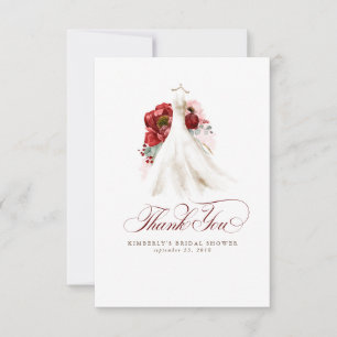 Burgundy Red Floral Bridal Shower Thank You Card