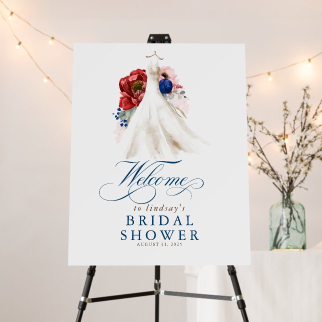 Burgundy Red Floral Bridal Shower Welcome Sign (In Situ (Stand))