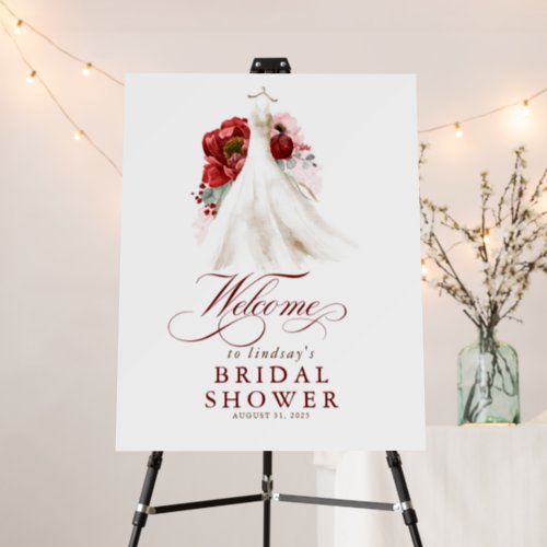 Burgundy Red Floral Bridal Shower Welcome Sign