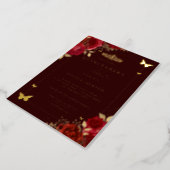 Burgundy Red Floral Butterfly Tiara Quinceanera  Foil Invitation (Rotated)