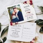 Burgundy Red Floral Chic Save the Date Photo Postcard<br><div class="desc">Burgundy Red Floral Chic Save the Date Photo Postcard. 
(1) For further customization,  please click the "customize further" link and use our design tool to modify this template. 
(2) If you need help or matching items,  please contact me.</div>