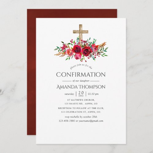 Burgundy Red Floral Confirmation Invitation