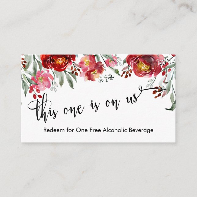 Burgundy Red Floral Drink Ticket Enclosures Enclosure Card (Front)