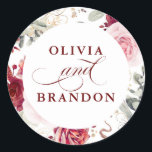 Burgundy Red Floral Elegant Wedding Classic Round Sticker<br><div class="desc">Floral boho wedding stickers</div>