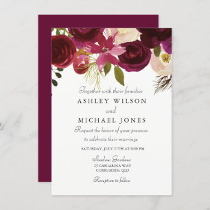Burgundy Red Floral Elegant Wedding Invitation