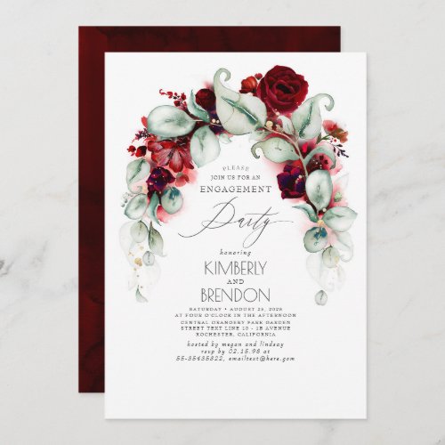 Burgundy Red Floral Engagement Party Invitation