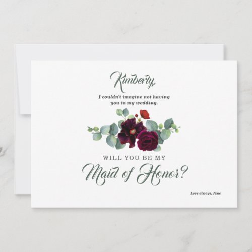 Burgundy Red Floral Eucalyptus Bridesmaid Proposal Invitation