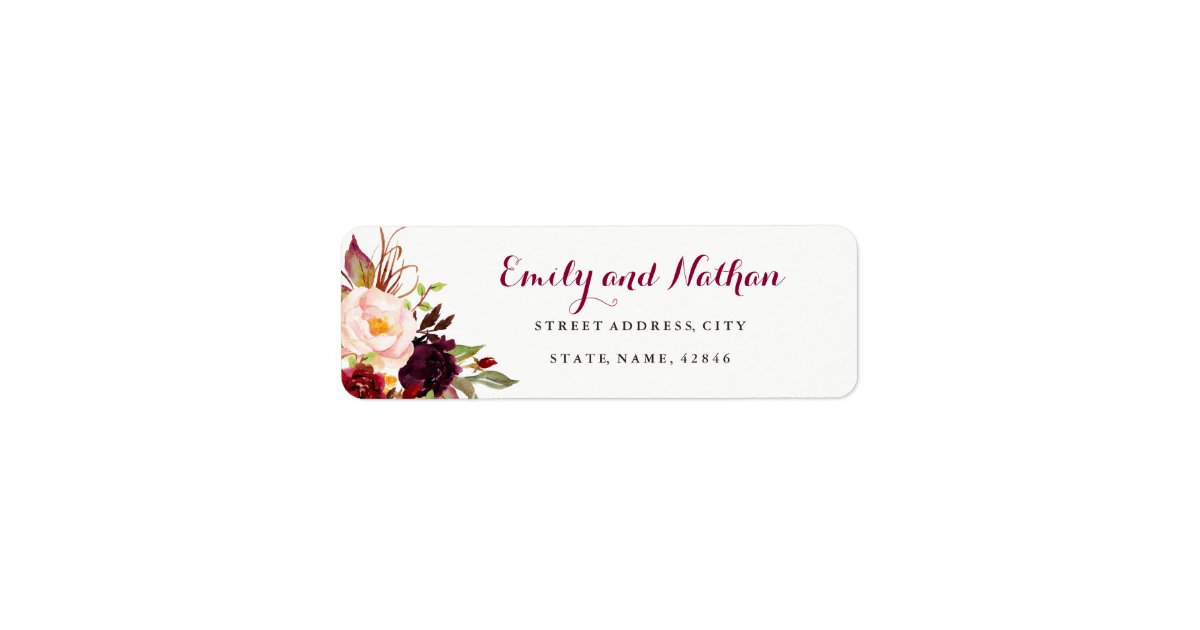 Burgundy Red Floral Fall Return Address Label | Zazzle