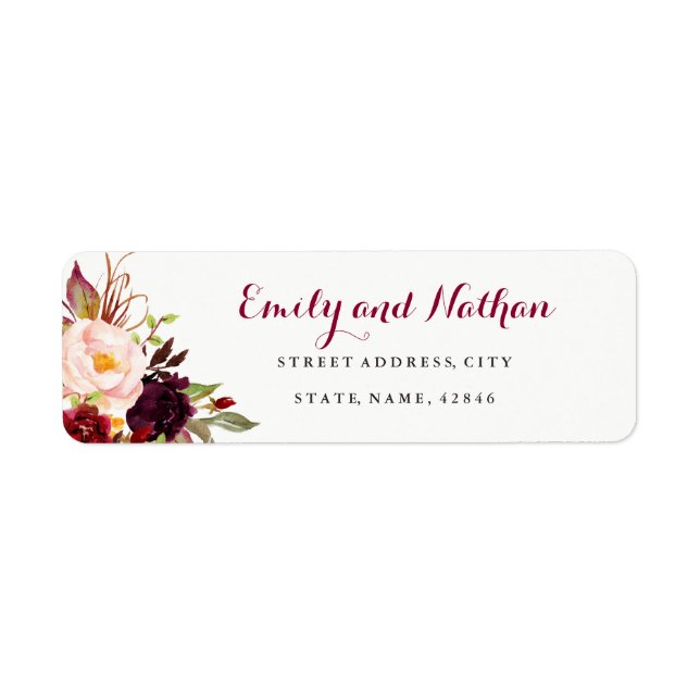 Burgundy Red Floral Fall Return Address Label (Front)