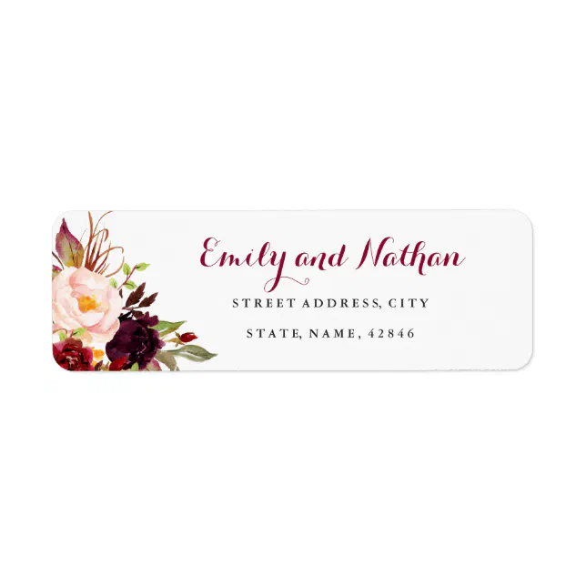 Burgundy Red Floral Fall Return Address Label | Zazzle