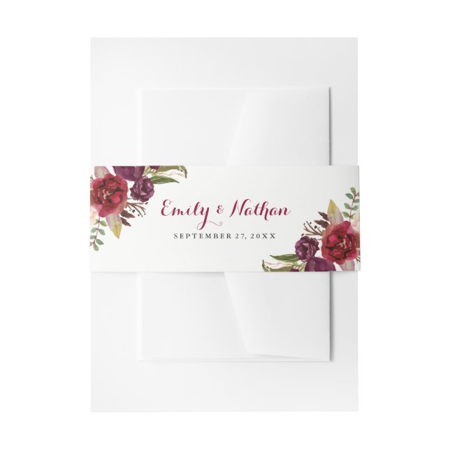 Burgundy Red Floral Fall Wedding Belly Band (Front Example)
