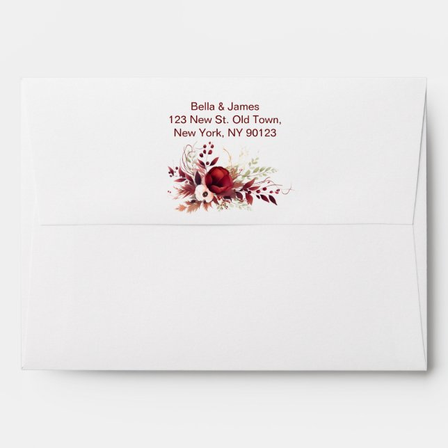 Burgundy Red Floral Fall Wedding Envelope (Back (Top Flap))