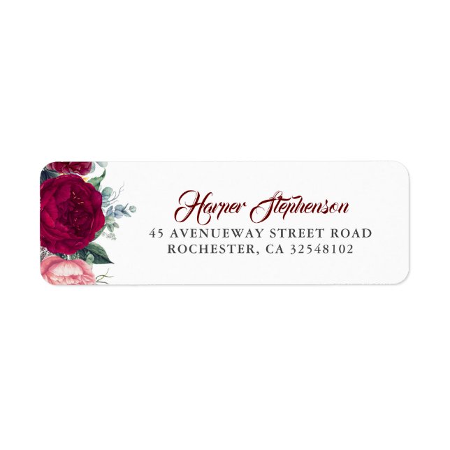Burgundy Red Floral Fall Wedding Label (Front)