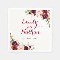 Burgundy Red Floral Fall Wedding Napkin