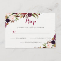 Burgundy Red Floral Fall Wedding RSVP