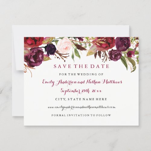 Burgundy Red Floral Fall Wedding Save The Date