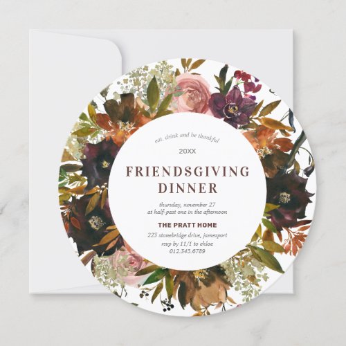 Burgundy Red Floral Friendsgiving Modern Invitation