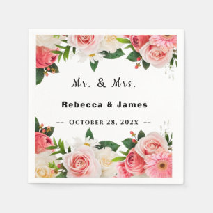 Burgundy Red Floral Geometric Frame Wedding  Napkins