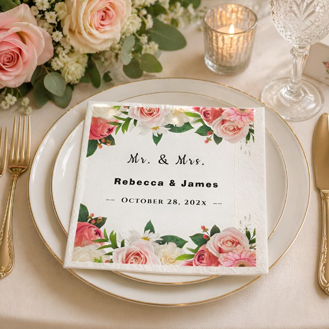Burgundy Red Floral Geometric Frame Wedding  Napkins (Creator Uploaded)