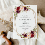 burgundy red floral geometric save the date card<br><div class="desc">floral geometric design with burgundy red and blush watercolor hand painted flowers. The color and text details can be personalized. For the best quality i suggest HD printing option.</div>