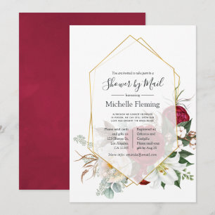 Burgundy Red Floral Geometric Shower by Mail Invitation