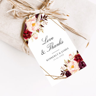 burgundy red floral geometric wedding gift tags