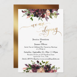Burgundy Red Floral & Gold Elegant We're Eloping Invitation