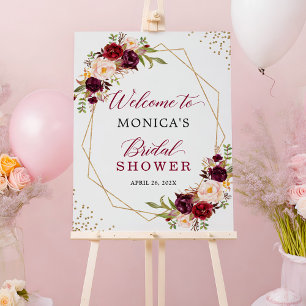 Burgundy Red Floral Gold Geometric Bridal Shower Foam Board