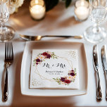 Burgundy Red Floral Gold Geometric Frame Wedding Napkins<br><div class="desc">Personalize this "Burgundy Red Floral Gold Geometric Frame Mr and Mrs Wedding Paper Napkin" to add a special touch. This high-quality design is easy to customize to be uniquely yours! (1) For further customization, please click the "customize further" link and use our design tool to modify this template. (2) If...</div>