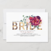 Burgundy Red Floral Gold Glitter Bridal Shower Invitation (Front)
