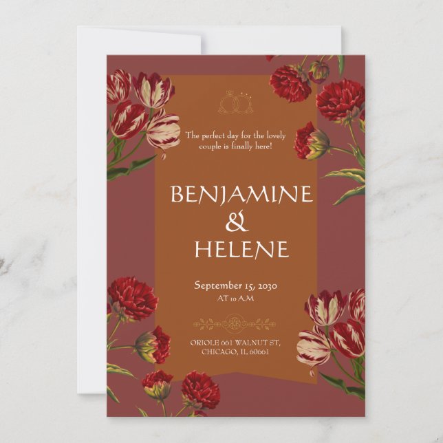 Burgundy Red Floral Invitation (Front)