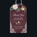 Burgundy Red Floral Lace Wedding Favor Thank You Gift Tags<br><div class="desc">Customize this "Burgundy Red Floral Lace Wedding Favor Thank You Gift Tag" to add a special touch. It's a perfect addition to match your colors and styles. (1) For further customization, please click the "customize further" link and use our design tool to modify this template. (2) If you need help...</div>