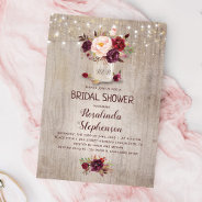 Burgundy Red Floral Mason Jar Rustic Bridal Shower Invitation at Zazzle