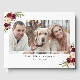 Burgundy Red Floral Names Date Photo Wedding Guest Book
