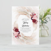 Burgundy Red Floral Pampas Grass Baby Shower Invitation (Standing Front)