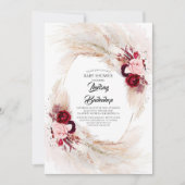 Burgundy Red Floral Pampas Grass Baby Shower Invitation (Front)