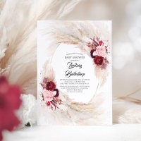 Burgundy Red Floral Pampas Grass Baby Shower