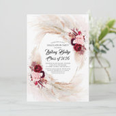Burgundy Red Floral Pampas Grass Graduation Party Invitation (Standing Front)