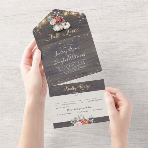 Burgundy Red Floral Pumpkin Rustic Fall Wedding All In One Invitation