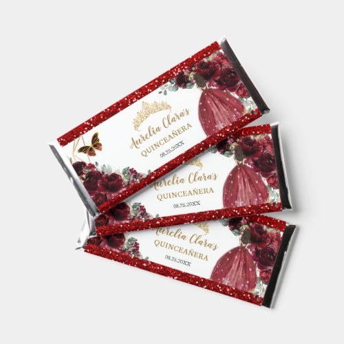 Burgundy Red Floral Quinceaera Butterflies Crown  Hershey Bar Favors