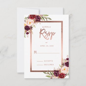 Burgundy Red Floral Rose Gold Wedding Rsvp by epclarke at Zazzle