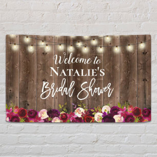 Burgundy Red Floral Rustic Barn Wood Bridal Shower Banner