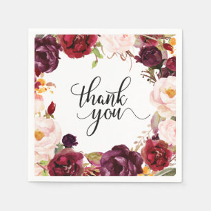 Burgundy Red Floral Rustic Boho Paper Napkin