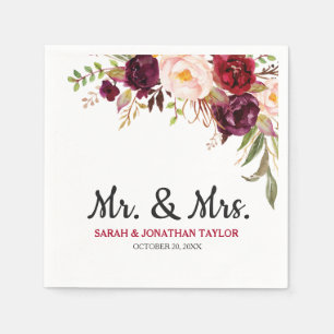 Burgundy Red Floral Rustic Boho Paper Napkin