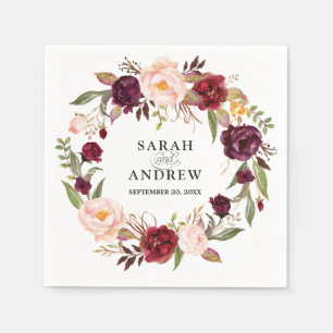 Burgundy Red Floral Rustic Boho Paper Napkin