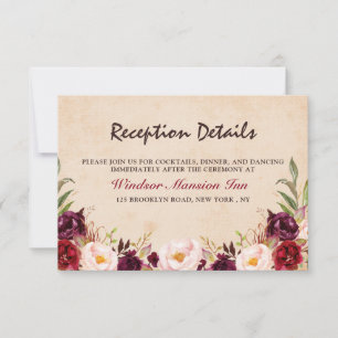 Burgundy Red Floral Rustic Boho Reception Invitation