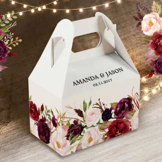 Burgundy Red Floral Rustic Boho Wedding Favor Boxes