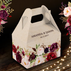 Burgundy Red Floral Rustic Boho Wedding Favor Boxes at Zazzle