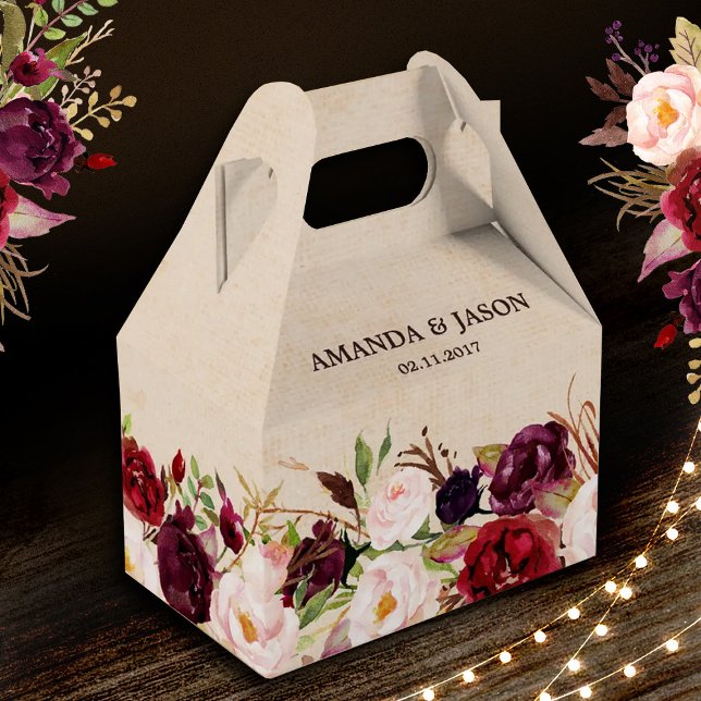 Burgundy Red Floral Rustic Boho Wedding Favor Boxes (Creator Uploaded)
